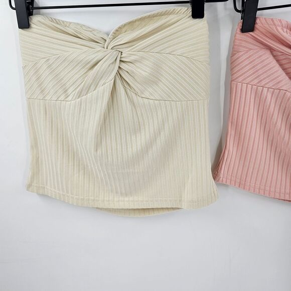 Elegant Cream and Pink Knotted Strapless Medium Top Trend - Picture 3 of 4